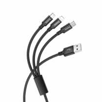 Кабель USB to Micro USB+Lightning+Type-C, Hoco X14, 2.4A 1.0m, black (6931474719157)