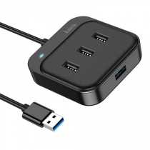 Концентратор 4 в1 USB to USB3.0+USB2.0*3,  Hoco 4x HB31 Easy,  1,2m