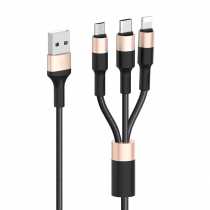 Кабель Micro USB+Lightning+Type-C, Hoco X26, 1A 1m, чорний