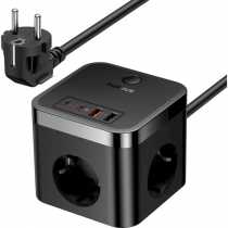 МЗП Baseus PowerCombo Cube 30W, 2 USB-A 2 USB-C 3 AC, з кабелем 1.5m, чорний (E00066400117-00)