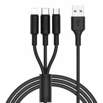 Кабель USB to Micro USB+Lightning+Type-C, Hoco X25, 2.0A 1м, чорний (6957531080169)